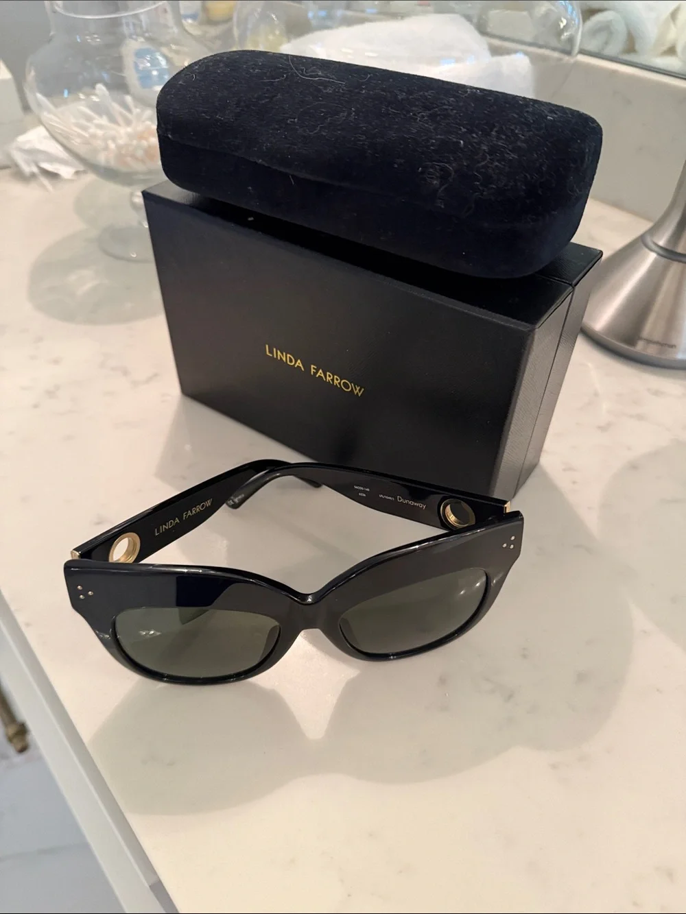 Linda Farrow Black Sunglasses with Green Lenses